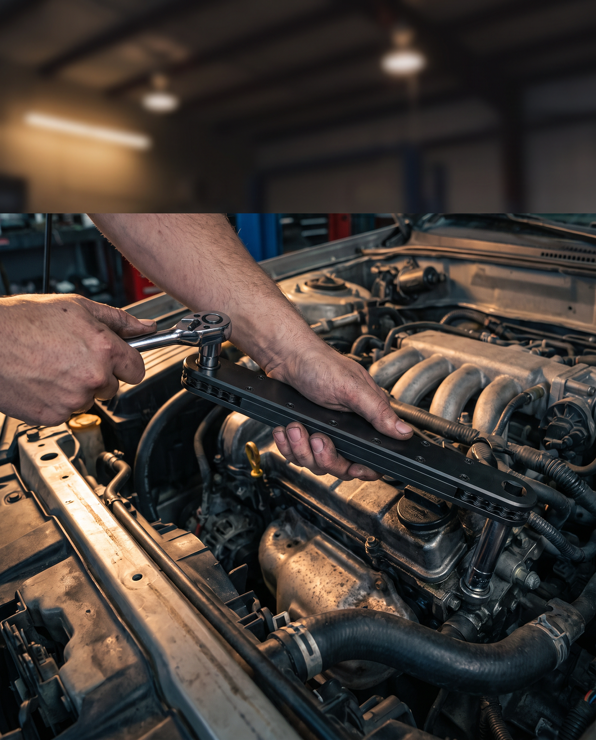 Extension Wrench 2.0 reaching into a tight engine bay, mobile hero