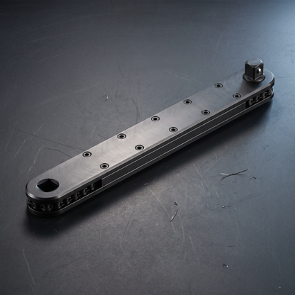 Offset Extension Wrench 2.0 chain-driven tool on a dark steel workbench