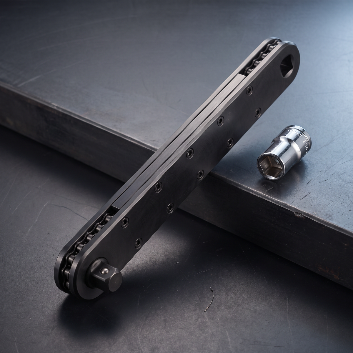 Extension Wrench 2.0 male 3/8-inch drive end with a socket ready to attach