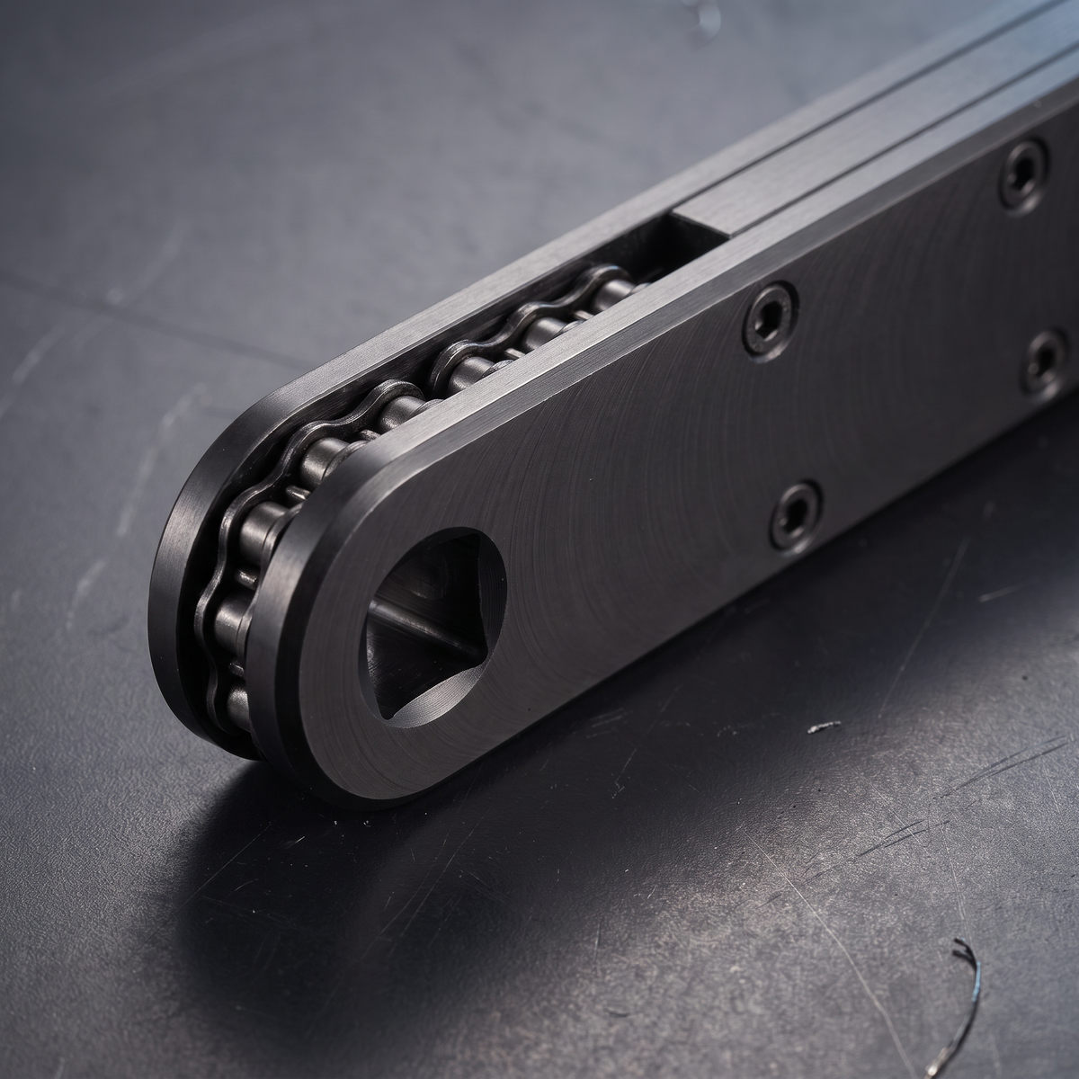 Close-up of the Extension Wrench 2.0 female drive and internal roller chain